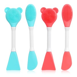 Mabor 4Pcs Pore Brush Set – Dual-Ended Silicone Face & Nose Cleansing Brush for Exfoliating, Mask Application, Blackhead Removal (Blue & Orange-Red)