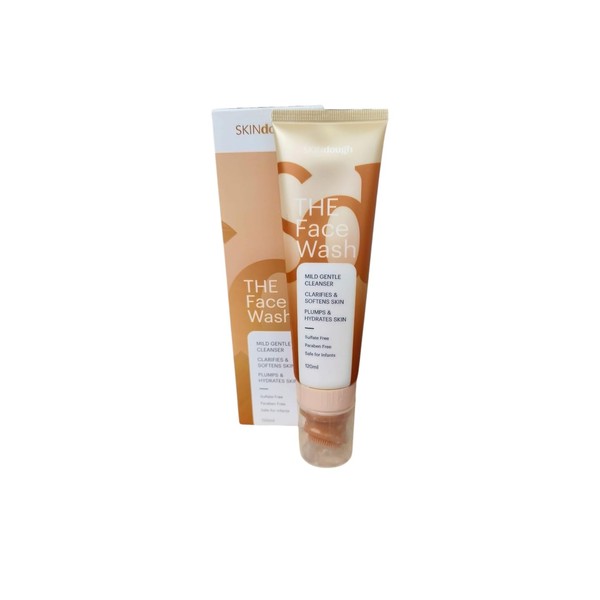 SKINdough Face Wash, Mild Gentle Cleanser with Built-in Brush, Sulfate-Free,