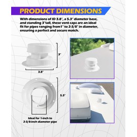 SCUARI 2 Pack RV Vent Covers for Roof,Trailer Roof Vent,Car Accessories,RV Plumbing Vent Cap Replacement,Plastic RV Roof Vent Cover Kits with Screws,Suitable for 1" to 2-3/8" OD Pipe