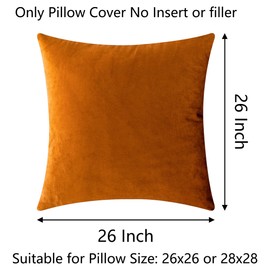 Demetex Large Cushion Covers 66x66 cm Square Velvet Cushion Cases Burnt Orange Pillow Covers for Car Sofa Office Home, 66cm x 66cm, Set of 2, Copper
