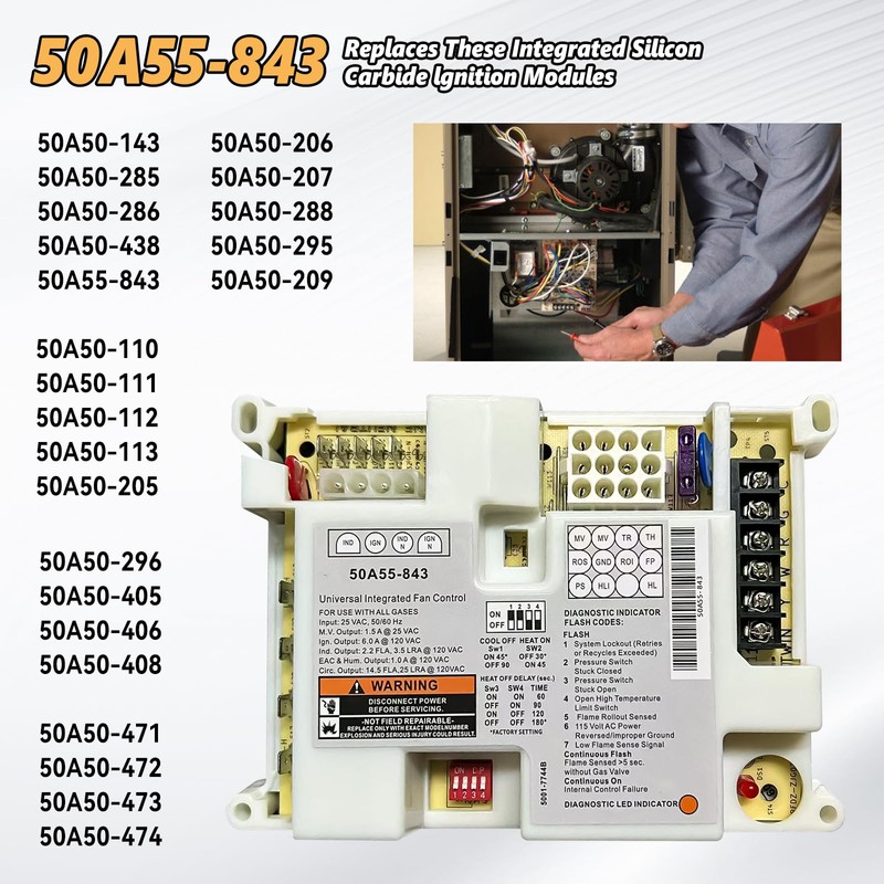 50A55-843 Universal Furnace Control Board Compatible with White Rodgers Ignition