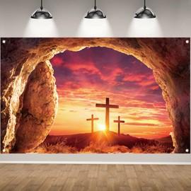 He is Risen Decorations Happy Easter Backdrop for Photography Easter Christian Cross Resurrection Decorations and Supplies for Home Party-71×43''