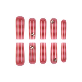 Long Square Press on Nails Pink Fake Nails Floral False Nails with Rhinestones Gradient Designs Stick on Nail Glossy Glue on Nail for Women Girls 24Pcs