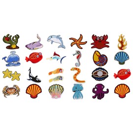 Assorted 27pcs Marine Creatures Iron on Patches Shark Whale Dolphin Clams Shell Crabs Seahorses Starfish Manta Ray Octopus Embroidered Patches Appliques Decorative Repair Patches DIY Sew on Motif