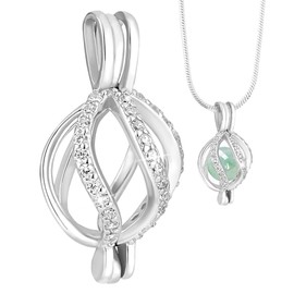 PH PandaHall 925 Sterling Silver Oval Cage Pendant, Platinum Pendant Mounting Setting Bead Frame Pendant Blank with Cubic Zirconia Twisted Bead Cage Locket Pendants for 7~8mm Pearls Jewellery Making