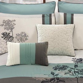 Riverbrook Home Emilie Comforter Set, Queen, Blue/Gray/Ivory, 8 Piece Set