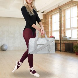 NGIL Super Star Duffle Bag, Large Dance Bag & Travel Bag for Sports, Gymnastics and Ballet with Adjustable Strap, Zippers, Pockets (Glitter-Silver, Large)