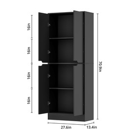 Housoul 71" Tall Kitchen Pantry Cabinet, 4 Doors Freestanding Cupboard Cabinet, Larder Cupboard with Adjustable Shelves, Kitchen Hutch Cabinet for Kitchen, Dining Room, Black
