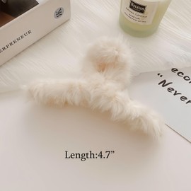 3PCS Cute Plush Hair Clips for Women Girls Pretty Fancy Tortoise Hair Clip Bulk White,Brown