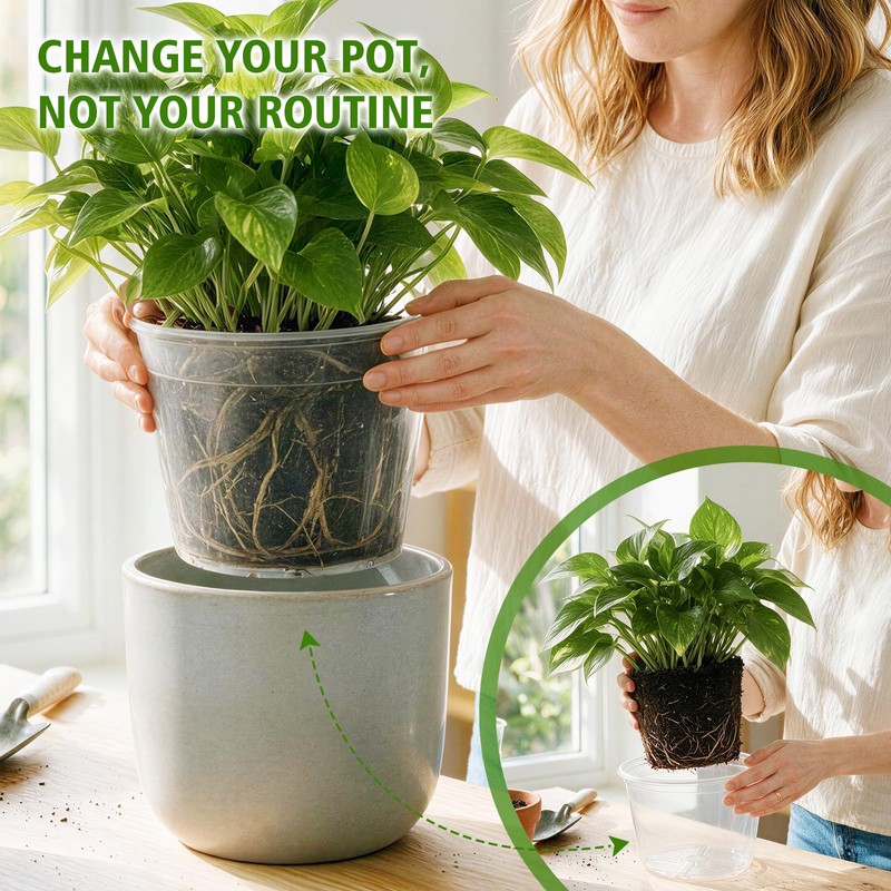 16 Pack 12/10/8/6 Inch Clear Nursery Pots with Drainage, Large