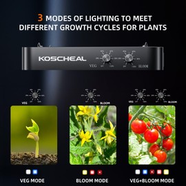 KOSCHEAL KC1600 LED Grow Light 160W Full Spectrum,2.9μmol/J PAR Efficacy,Dimmable Veg/Bloom & Daisy Chain,Grow Lights for Indoor Plants 4x4ft Coverage,Hydroponics,Greenhouse,Seed Starting