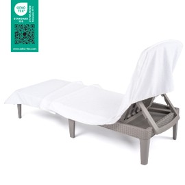 American Soft Linen Chaise Lounge Covers with Pocket, 86"x32" Oversized Beach Pool Lounge Chair Towel, White