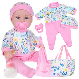 14 Inch Baby Doll and Doll Clothes Accessories Set New Born Baby Doll Realistic Silicone Soft Baby Doll Includes Doll,Outfit, Jumpsuit, Pacifier, Feeding Bottle, Headband