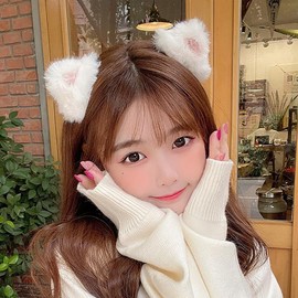 Cat Ears, Hair Clip, Cute, Animal Ears, Cosplay, Hairpin, Fluffy, Cat Ears, Hair Ornament, Children, Disguise, Cute, Hair Accessories, Set of 2, white