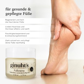 ginuht's Natural Cosmetics Foot Cream 100% Organic for Intense Moisture | Quick Absorbing Foot Cream for Dry Feet | Foot Care Relieves Skin Cracks and Calluses with Calendula (50 ml)