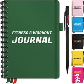 Fitness Journal Green on 150+ Workouts + Yearly Calendar + 55 Tracking Values - A5 Workout Journal with Fat tracking - Planner to 12 items to track + 7 comparative periods + Goals