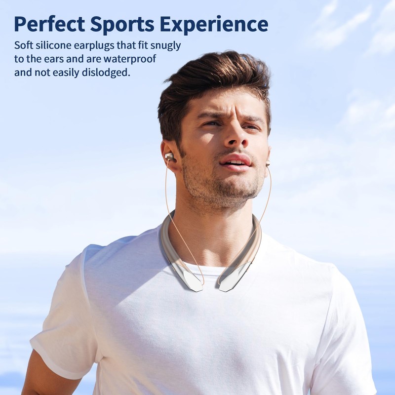 Neckband Bluetooth Headphones, Retractable Headset Wireless Bluetooth Earbuds with Microphone,