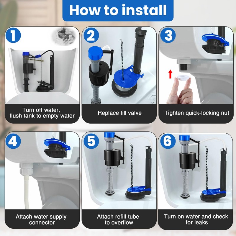 Saillong Universal Toilet Flusher Replacement Kit, Fill Valve, 2-Inch Flapper,
