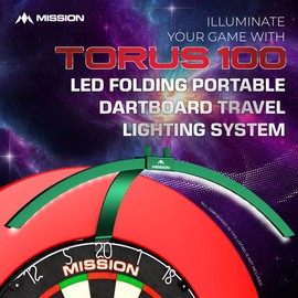 Mission Darts TOR100 Torus 100 Dartboard LED Foldable Portable Dartboard Travel Lighting System (Metallic Green)