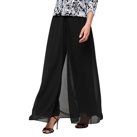 Alex Evenings Women's Wide Leg Chiffon Dress Mother of The Bride, Elegant Party Outfit (Petite and Regular Sizes), Black Pant w/Skirt Overlay