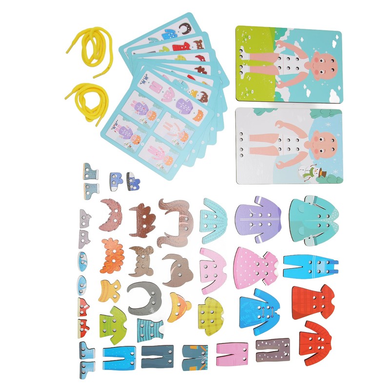 Wooden Lacing Threading Toys Clear Patterns Educational Wood Threading Panel