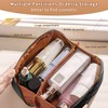 Portable Grid Travel Cosmetic Bag Makeup Bag with Handle PU