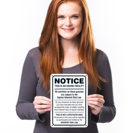 Sigo Signs, Equine Liability Sign, Statute Horse Barn Stable Farm Sign, 10x7 Inches, 55 mil Thick HDPS (high Density polystyrene), Made in USA