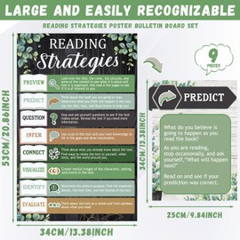 Naozinebi Eucalyptus Reading Strategies Posters Educational Bulletin Board Set for Classroom Reading Comprehension Strategies Posters for Elementary Middle School Library Home Decor 9PCS