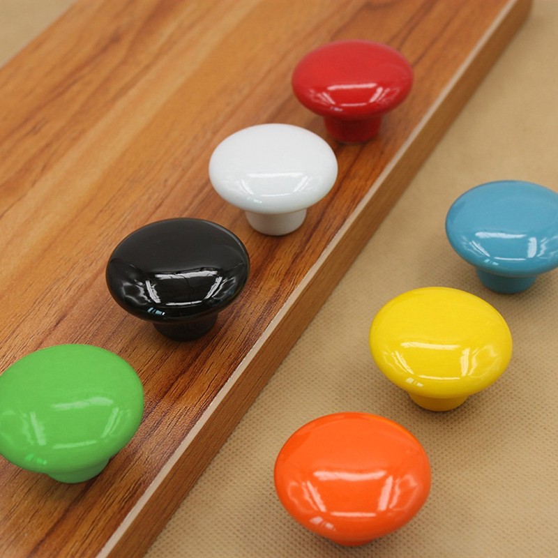 HUAMULAN 15PCS Red Glossy Ceramic Knobs Button Mushroom Round Cabinet