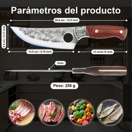BEBK Cuchillo Vikingo Martillado 6Pulgada,Cuchillo Carnicero Forjado A Mano Con Vaina,Cuchillos Chef De Cocina,Acero De Alto Carbono,Aplicar Para El Hogar,Exterior,Camping,Barbacoa,Restaurante (Rojo)