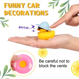 Pinenuts 2 PCS Car Duck Decoration Dashboard, Yellow Rubber Duck Car Ornament with Sun Hats Swimming Rings Sunglasses and Gold Chains for Car Office Bedroom Decoration