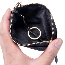 Genuine Leather Key Coin Case Neck Multi-functional Mini Wallet for Women with Accessory Holder for Men Small Leather Coin Case with Key Chain, black