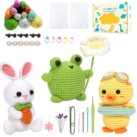 BLAESIFF Complete Crochet Kit for Beginners, 3pcs Crochet Animal Kit for Starter Adults, Animal Crochet Kit with Instructions, Crochet Hooks, Crochet Yarn, Step Videos