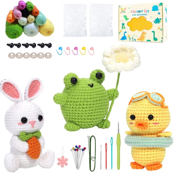 BLAESIFF Complete Crochet Kit for Beginners, 3pcs Crochet Animal Kit
