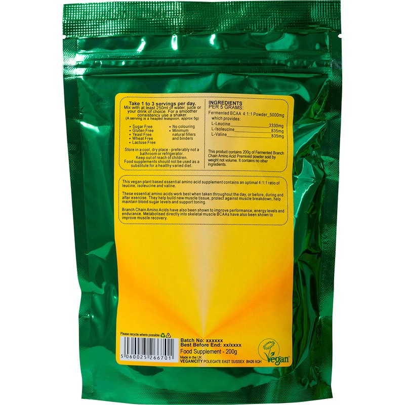 Veganicity Fermented BCAA 4:1:1 Powder : Amino Acid Supplement :