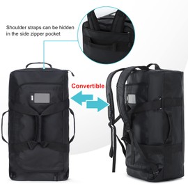 MIER 60L Water Resistant Backpack Duffle Heavy Duty Convertible Duffle Bag with Backpack Straps for Gym, Sports, Travel, Black