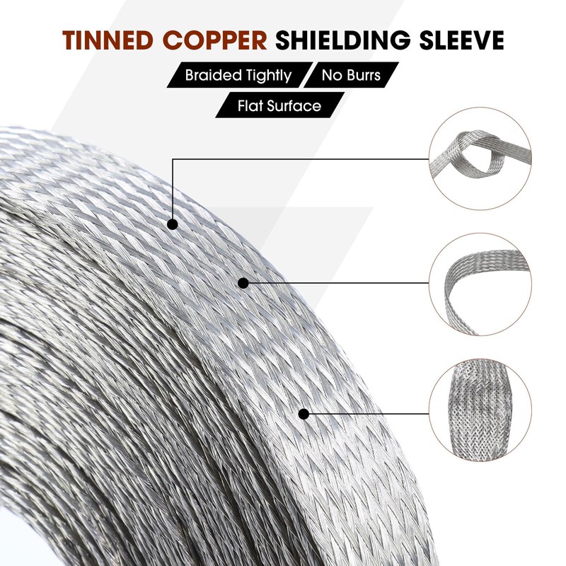 Wire Shielding Tinned Copper Braid Cable Sleeve Ground Straps EMI