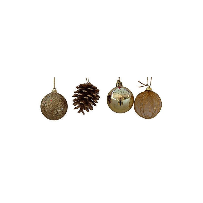 Gold bauble and pine cone set - 20 pieces