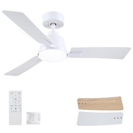 42 Inch Ceiling Fans with Lights,Low Profile Ceiling Fan,Modern Flush Mount,Reversible 6 Speeds,3CCT Dimmable Noiseless White Ceiling Fans for Living Room,Bedroom and Patio,ETL Listed