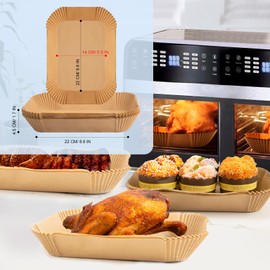 HUDDU® Baking Paper for Hot Air Fryer 7.5-10 L, Rectangular Airfryer Paper, Air Fryer Accessories with Ninja AF300EU AF400EU Princess and Other Dual Zone Air Fryers, Pack of 100