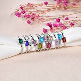 Candyfancy Birthstone Rings Silver for Women Stackable Ring for Women Girls Engagement Ring Promise Rings Thumb Ring with Stone Size 52-60, stone, Cubic Zirconia