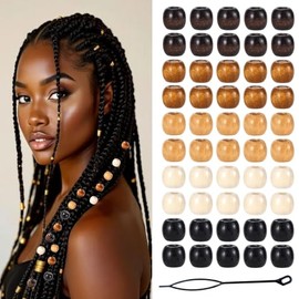 95 Pcs Wood Hair Beads for Braids & Dreadlocks, 12X11mm Natural Wooden Beads Hair Accessories for Braiding & DIY Crafts