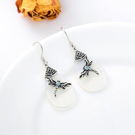 Sterling Silver Celtic Dragonfly Dangle Drop Earrings, Celtic Jewellery Birthday Gifts For Women Her Wife Mum (Moonstone)