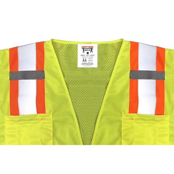 Safety Main Premium High Visibility Surveyor Vest Solid Front Mesh