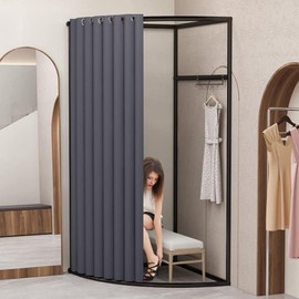 Lvrunben Dressing Room for Boutique, Clothing Store Fitting Room with Privacy Shading Curtain, Movable Changing Room with Garment Hook, C-type Wall Corner Iron Stand Easy-to-Install (Dark Grey)
