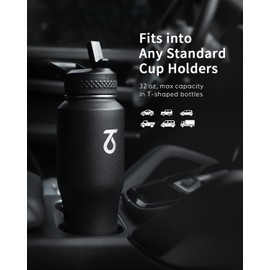 Trebo Water Bottle 32oz with Paracord Handle,Food-grade Double Wall Vacuum Stainless Steel Insulated Tumbler Flask with Straw Spout Lids,Leakproof Keep Cold & Hot,Fit in Any Car Cup Holder,Black