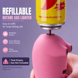 Torch Lighter Cute Pig Shape Creative Desktop Ornament, Dual Jet Blue Flame Butane Torch, Refillable with Safety Lock & Adjustable Flame, for Grilling, Camping, & Kitchen (Without Butane)