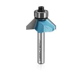 KEENTECH Carbide Tipped 45 Degree Chamfer Router Bit for Edge Forming, 1/4 Inch Shank Bevel Router Bit Non-Stick Teflon Coating with Top Bearing, Cutting Length 13/32" for Decorative Edge Woodworking