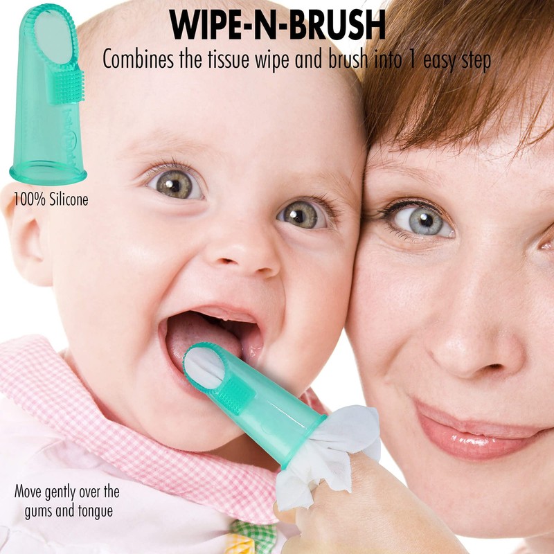 Brilliant Wipe N Brush by Baby Buddy, Silicone Toothbrush, Cleaner