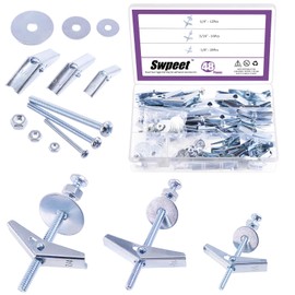 Swpeet 192pcs 48 Set Toggle Screws and Wing Nut Kit with Hex Nuts, Washers, Toggle Screw Assortment Kit, Butterfly Toggle Anchor for Hanging - 1/8 inch, 3/16 inch, 1/4 inch